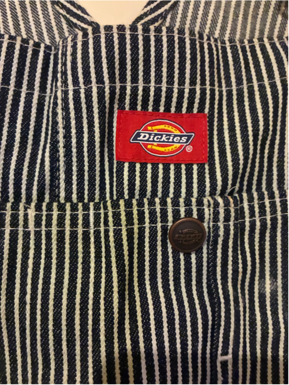 Women's Dickies Hickory Stripe Overalls Size 32 Blue White